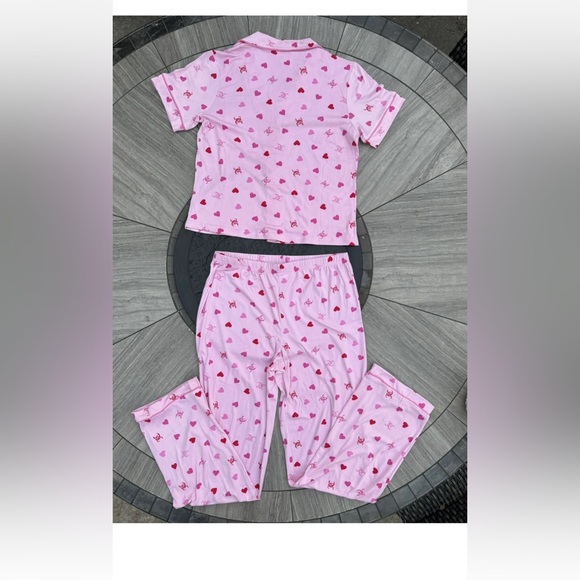 Juicy Couture Heart Logo Pajama Set Sleepwear Shirt/Pants JC Toss Pink  New - Picture 7 of 9